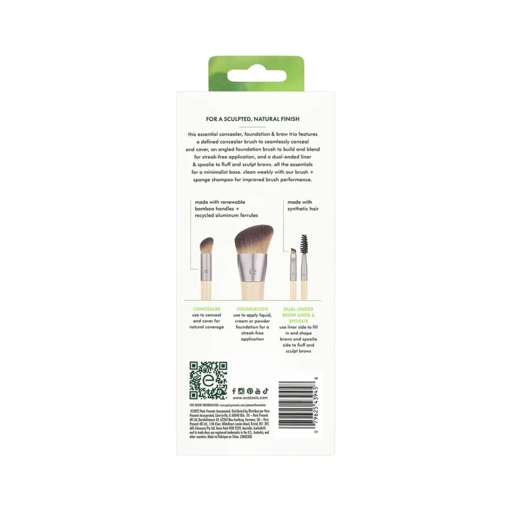 EcoTools New Natural Conceal, Enhance, & Sculpt Trio, Makeup Brush Set